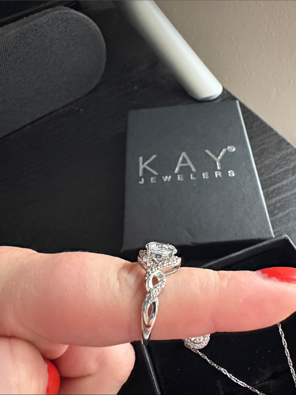 Kay Jewelers Silver Sparkling Necklace, Ring and Earring Set. Size 7 Ring - Picture 2 of 6